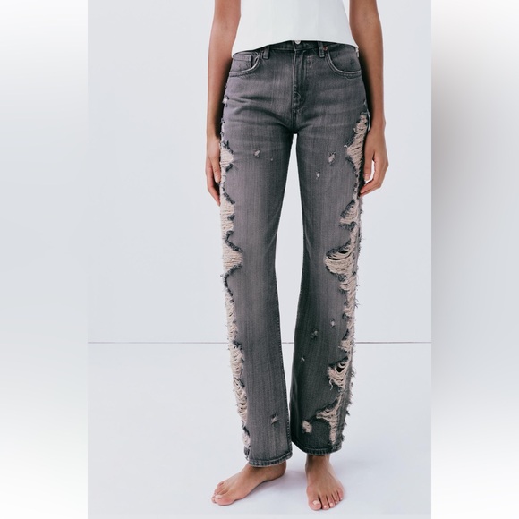 NWT ZARA SS24 TRF MID-RISE WIDE LEG RIPPED JEANS 6688/248 012/298 - Picture 4 of 13